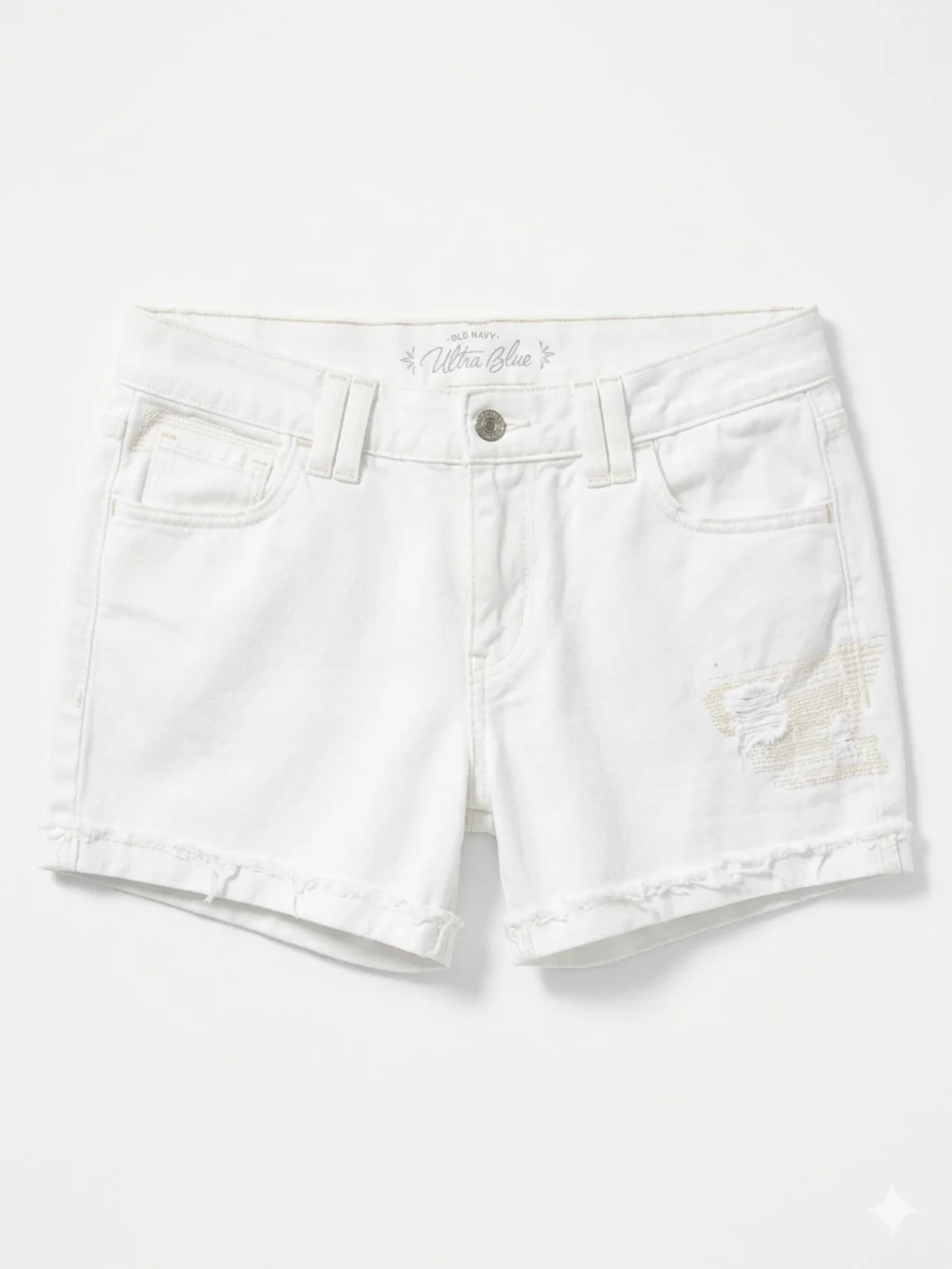 Old Navy White Ultra Blue Mid Rise Denim Shorts - Casual Frayed Hem - Picture 2 of 4